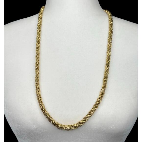 Vintage Monet Signed Double Twisted Rope Chain Necklace Gold Tone Thick Mod Wife - Picture 2 of 5